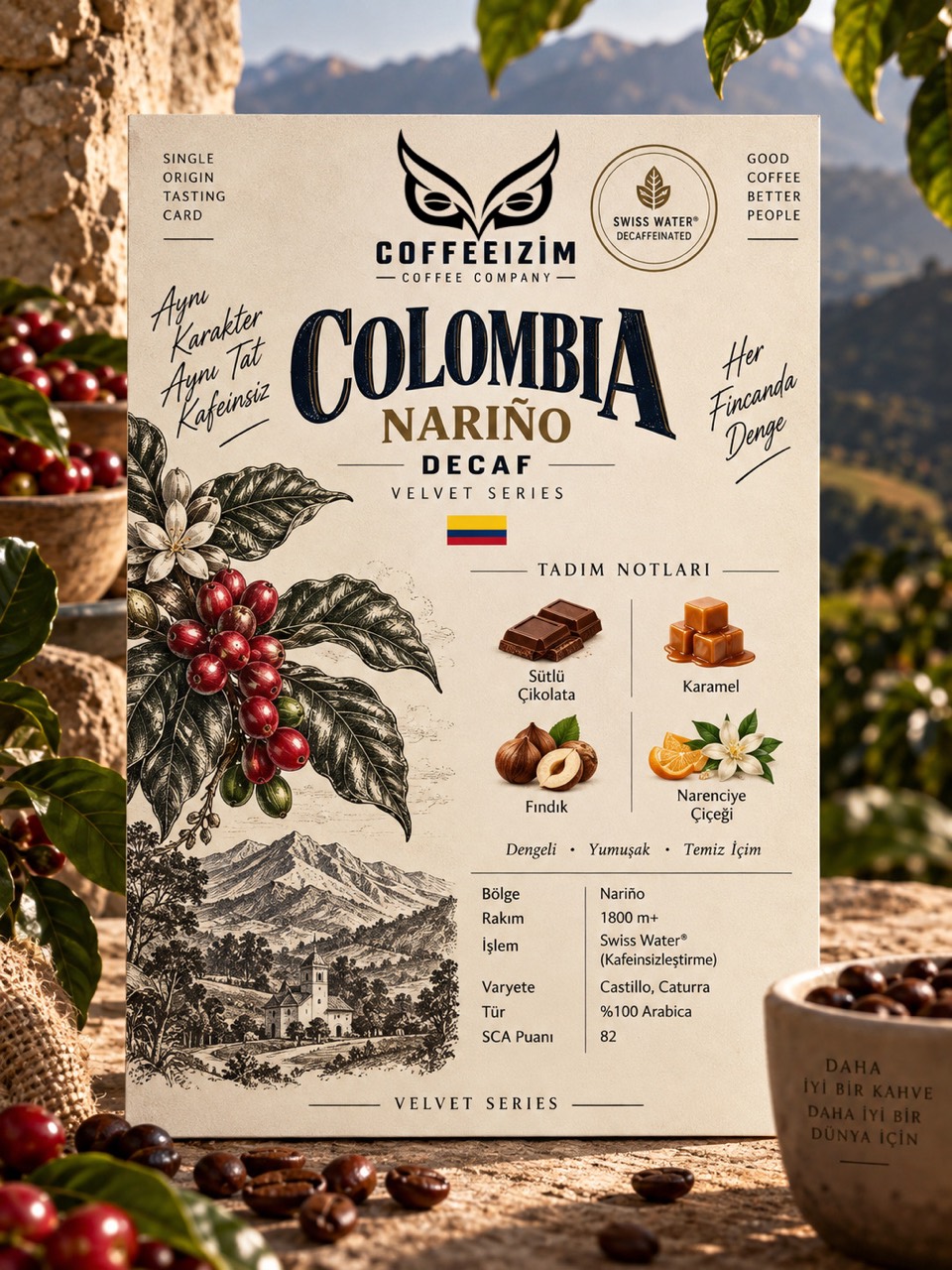 Kafeinsiz Colombia Nariño tadım profili